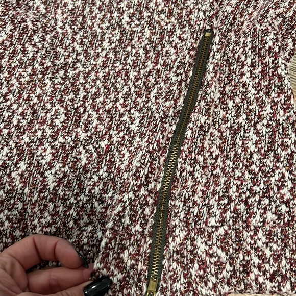 Kellay Couture Red/White/Black and Gold thread crewneck sweater top zipper side - Picture 3 of 3